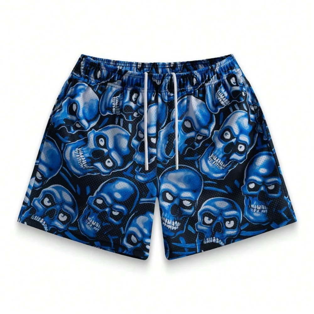 Premium 3D Printed Men's Hawaiian Shorts - Ultra Casual Skull Graphic for Summer Vacations and Sport Running