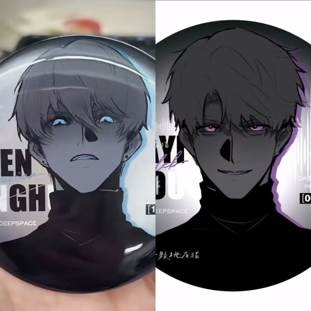 شارات شريطية جديدة "الحب والمساحة العميقة" و"Shen Xing Hui Xia Yi Daytime" مقاس 58 مم مصنوعة يدويًا بنفس الطراز