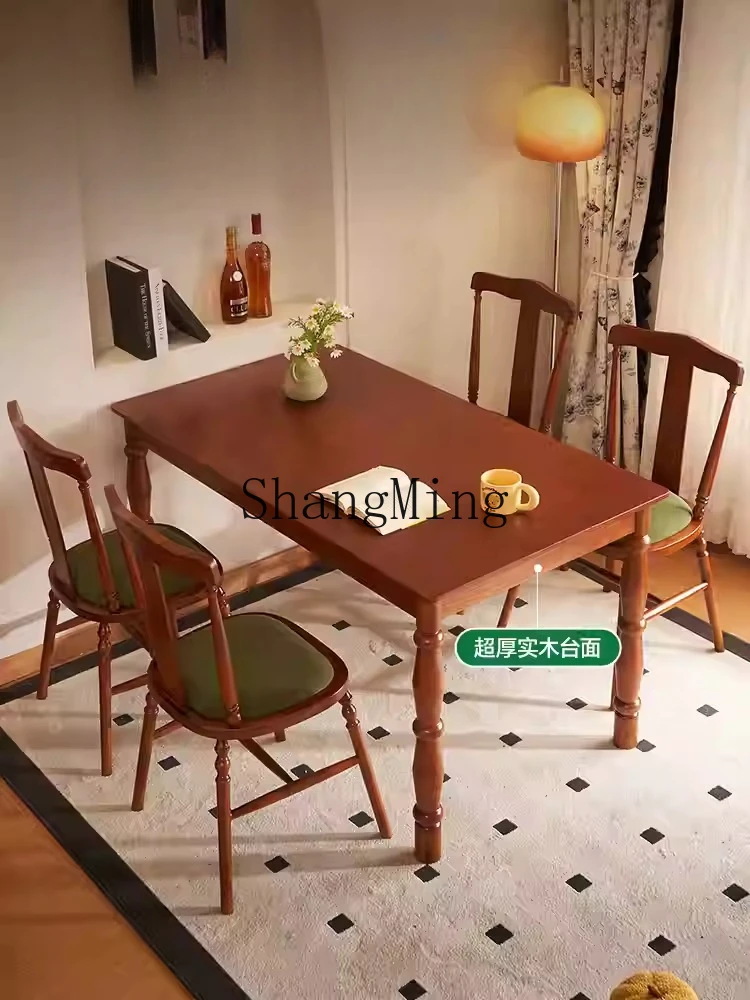 طاولة طعام من الخشب الصلب DHY متوسطة عتيقة وشقة صغيرة منزلية مستطيلة وطاولة طعام كلاسيكية #5