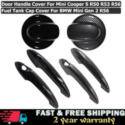 Gloss Black/Carbon Fiber 1Pc Fuel Tank Cap Cover For BMW Mini Gen 2 R56 & 2 Pcs Door Handle Cover For MINI Cooper S R50 R53 R56