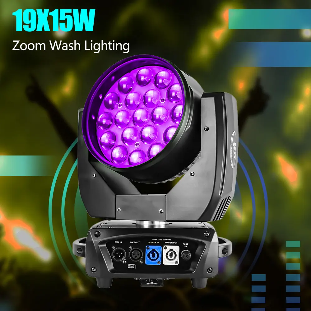 

19x15W RGBW Moving Head Lighting Strobe Zoom Wash with DMX512 Control for DJ Disco Home Party Nightclub