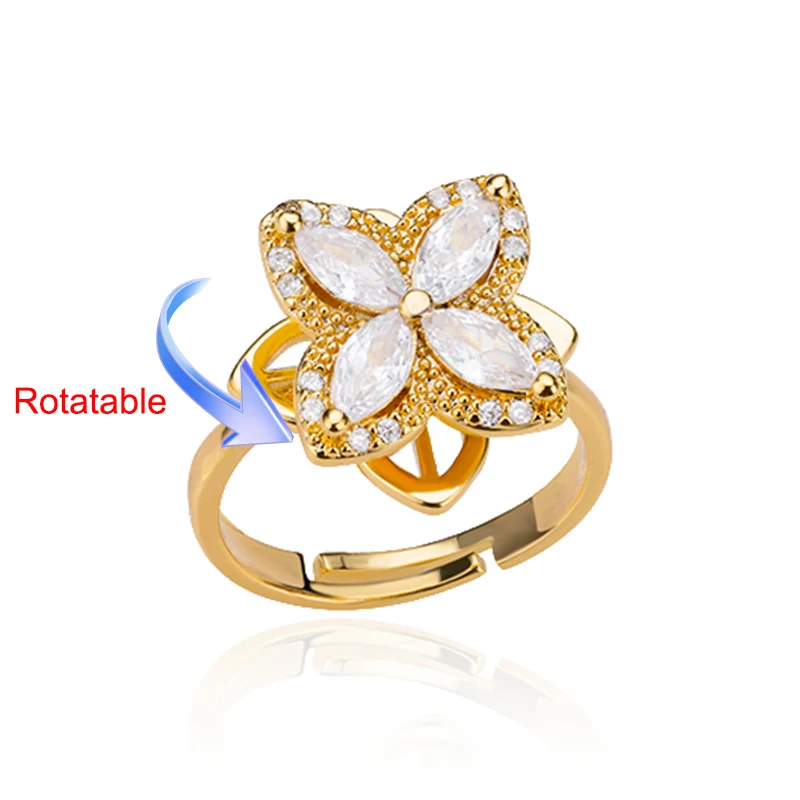 Women's Adjustable Stainless Steel Clover Wedding Ring