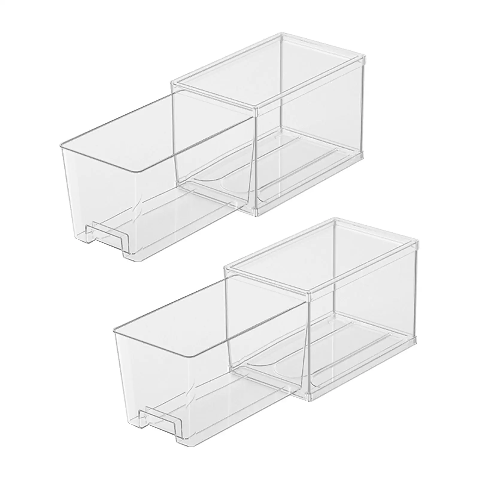 2x Fridge Organizer Boxes Stackable Drawer Space Saving Versatile Storage Boxes