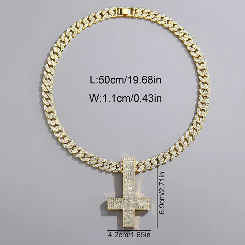 Inverted Cross Iced Out Pendants Necklace for Men With Bling Cuban Chain Hip Hop Jewelry Drop Shipping Gift