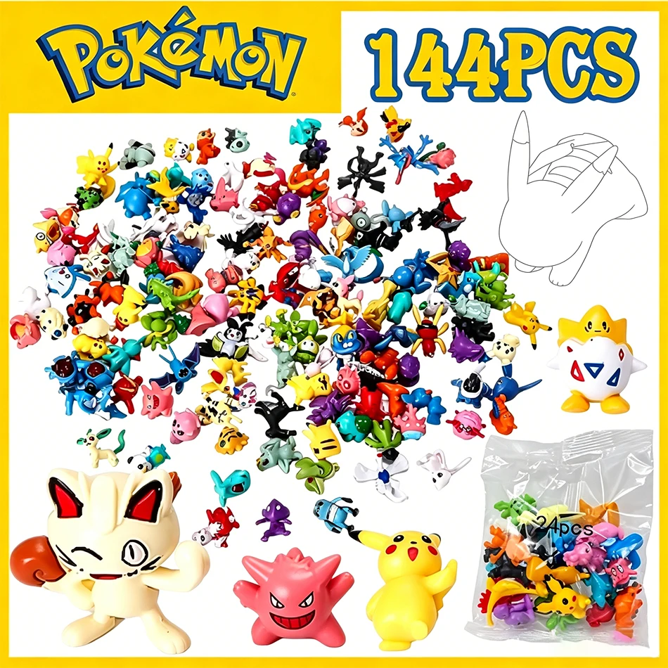 24-144 Stück Anime Pokemon Pikachu Figuren, Action-Spielzeug, 2-3 cm, Mini-Figuren ohne Wiederholung, PVC-Modell, Kawaii, Geburtstags- und Weihnachtsgeschenke