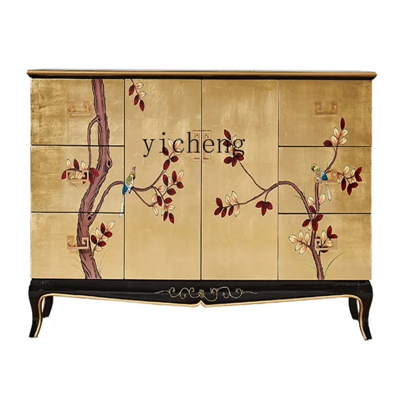 

New Chinese Style Painted Home Living Room Entrance Cabinet Modern Minimalist Solid Wood Paint Curio Cabinet