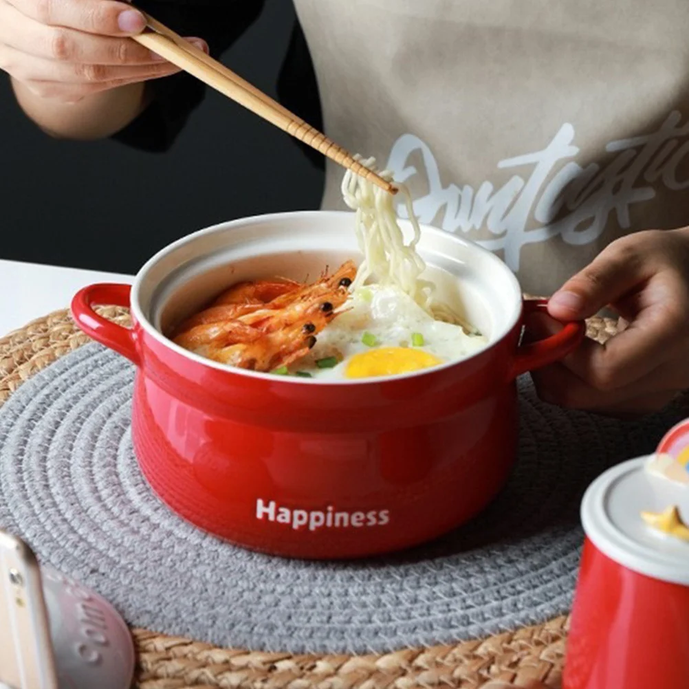 

1Set Ceramic Soup Bowl with Lid Superior Texture Multi-Use Noodle Fruit Snack Serving Bowl Bowel Ceramic Bowls with Lids