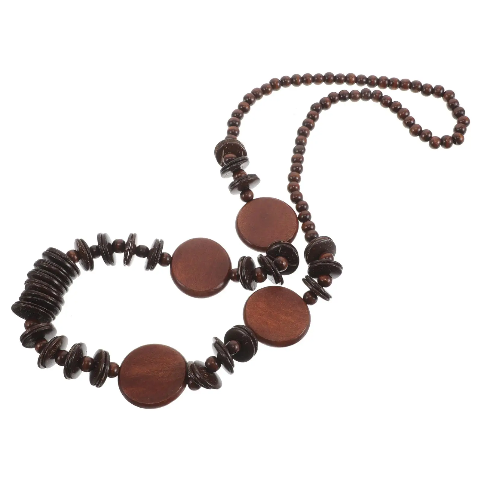 

Coconut Shell Beaded Necklace Chunky Boho Necklaces for Women Funky Statement Natural Wood Beads Long Design Ethnic Charm Trendy