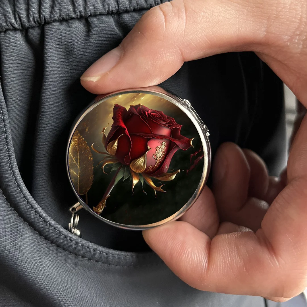 

Romantic Rose Design Ashtray, Creative Ashtray, Mini Portable Ashtray with Lid, Key Chain Stainless Steel Travel Ashtray Box