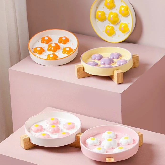 

Ручная роспись керамическая миска для медленной кормушки для кошек с защитой от дросселя, блюдо для домашних животных для маленьких собак, кошек, нескользящая миска для воды с едой