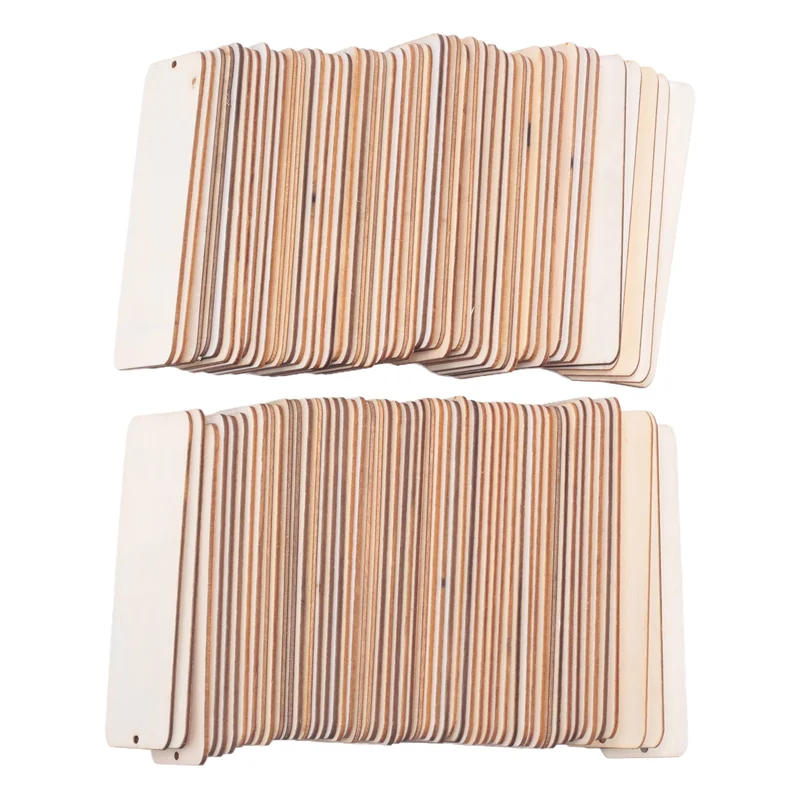 100Pcs Wooden DIY Bookmark Blank Bookmarks With Ropes Wooden Book Markers Rectangle Thin Hanging Tag