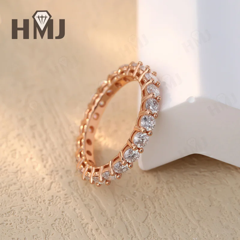 925 Silberring mit Moissanit-Pavé, Stapelbare Ringe für Frauen, Zierliche Ewigkeitsringe, Hochzeits- und Jubiläumsgeschenk, Hypoallergen, Nicht Verblassend – Detail 22