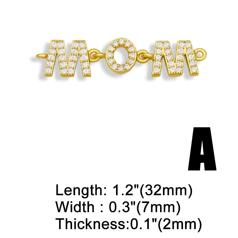 OCESRIO Brass CZ Mama Mom Bracelet Charms for Jewelry Making Wholesale Small Heart Letter Charms for Bracelet Making chma032