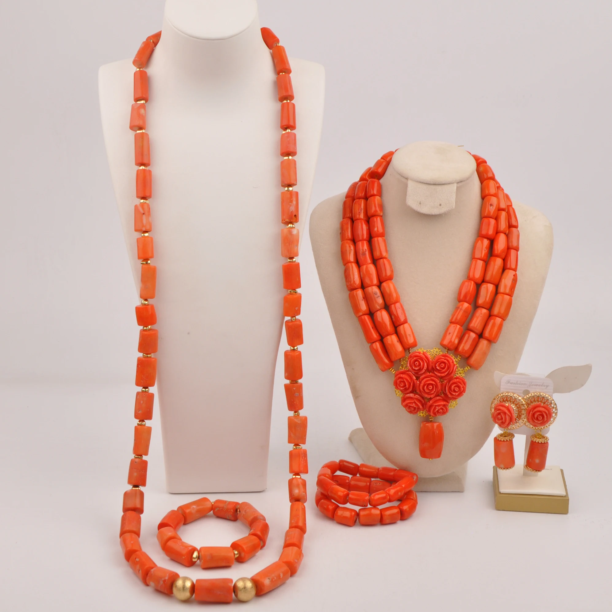 

Fashion Nigerian Wedding Orange Original Coral Jewelry Set for Couple