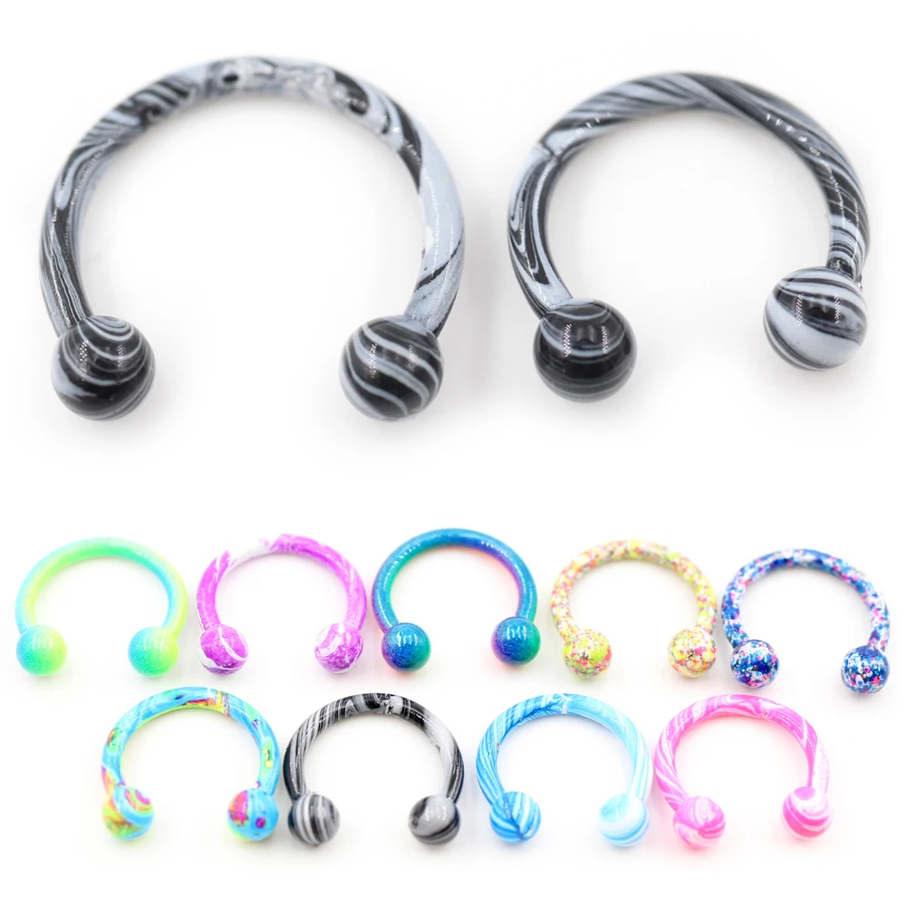 Alisouy 1pc Baking Paint Captive Bead Septum Lip Labret Eyebrow Nose Ring Ear Guauge Horseshoe BCR Nipple Piercing Body Jewelry