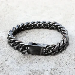 Fashion Antique Black Plated Thick Chain Bracelet Stainless Steel Link Chain Hip Hop Bracelets for Men Jewelry Anniversary Gift