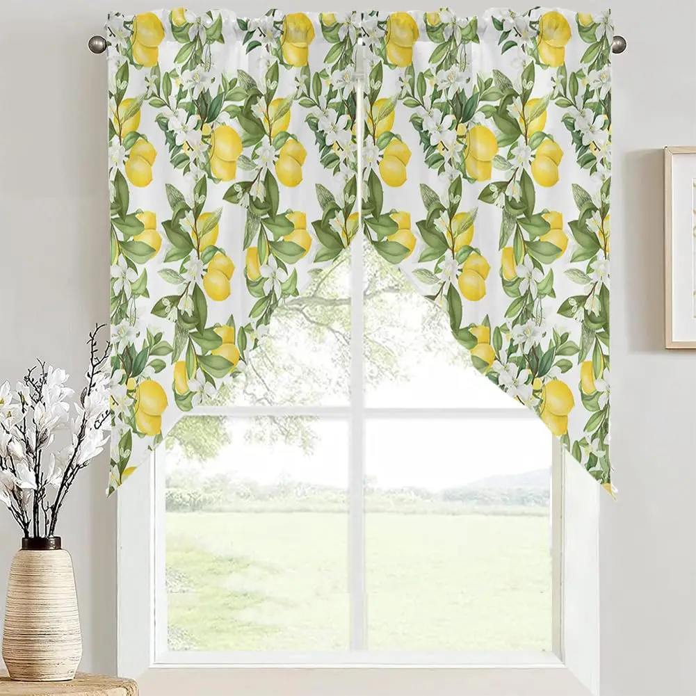 Lemon Swag Curtain Valance for Kitchen, Light Filtering Short Swag Topper for Windows Bedroom Bathroom Rod Pocket Design