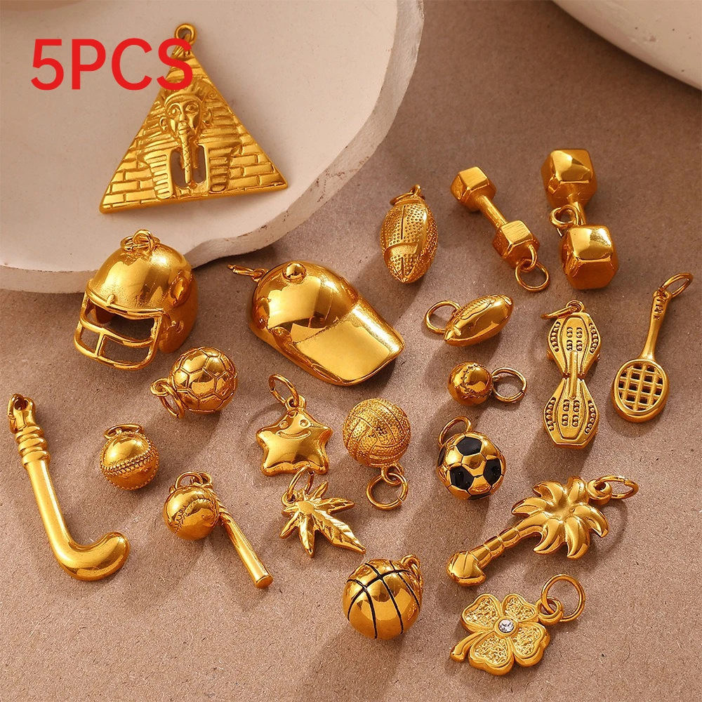 5Pcs Vintage Sporty Stainless Steel Charms All Match DIY Pendants For Bracelet Necklace Jewelry Making Accessories