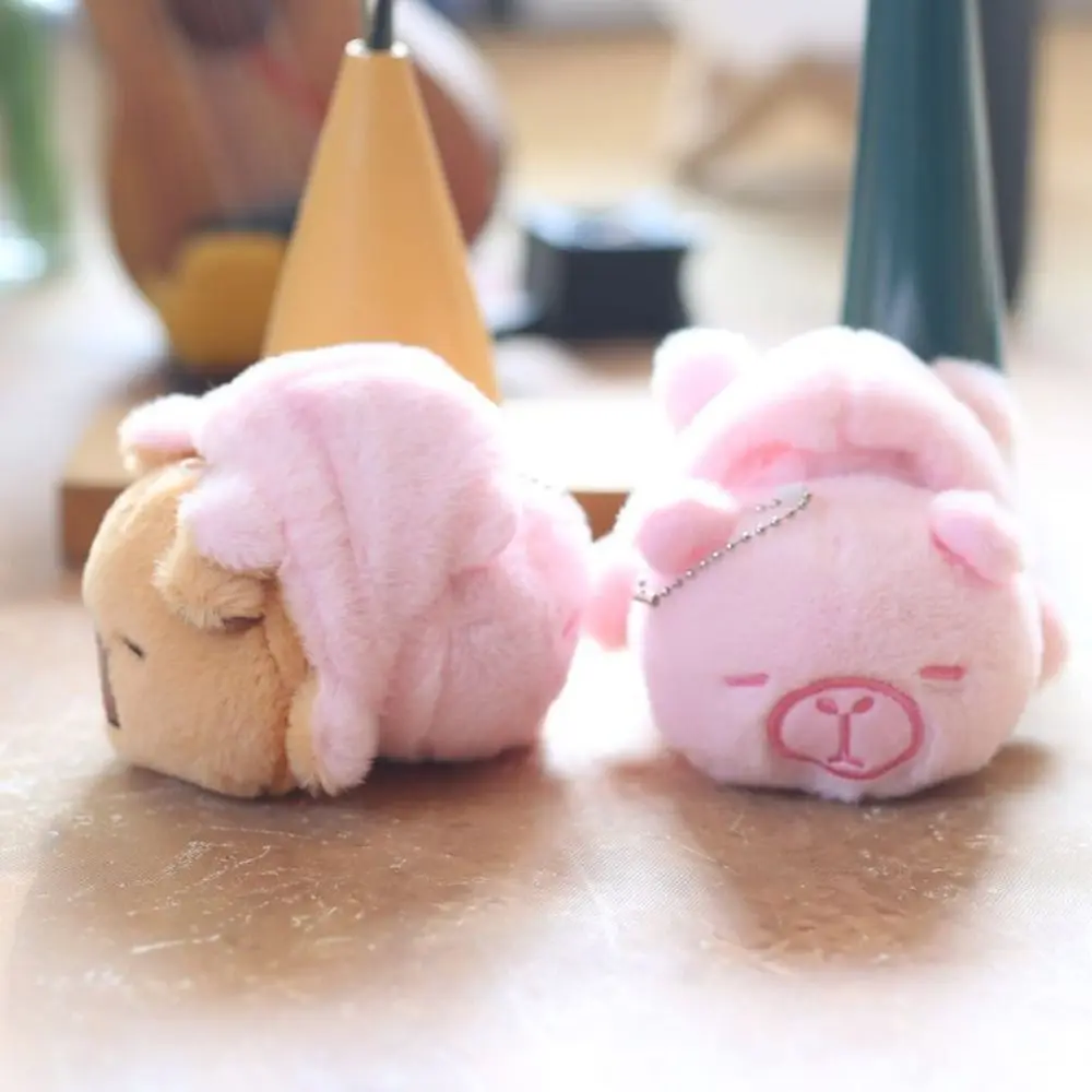 LLavero de juguete de peluche de capibara de doble cara, colgante de bolsa de felpa de capibara de dibujos animados marrón y rosa, llavero de felpa de capibara bonito Kawaii para niñas