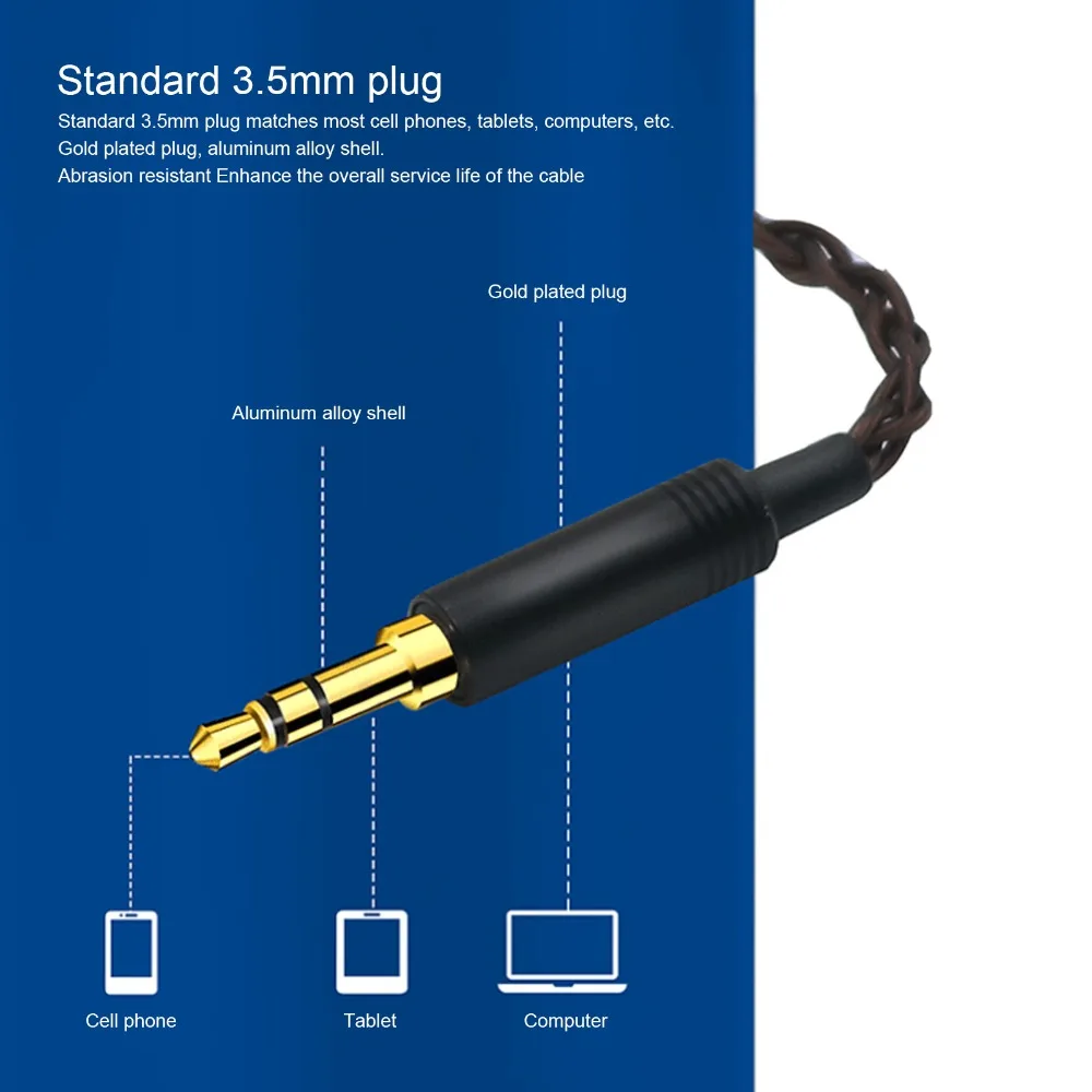 Lossless Sound 3.5MM to MMCX Cable Plug and Play 4 Strands Woven Earphone Cable for SE535 UE900 for TINHIFI T2 for WESTONE ES10