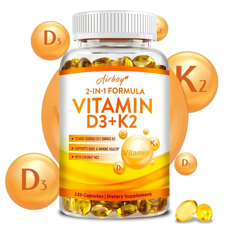 Vitamin D3 K2 with Coconut Oil - Calcium Absorption, Promotes Heart and Brain Health, Bone Density, Improves Joint Flexibility