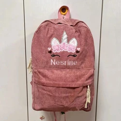 Custom Your Name Unicorn Corduroy Colorful for kids，Perfect backpack bag to Adolescent and Adult