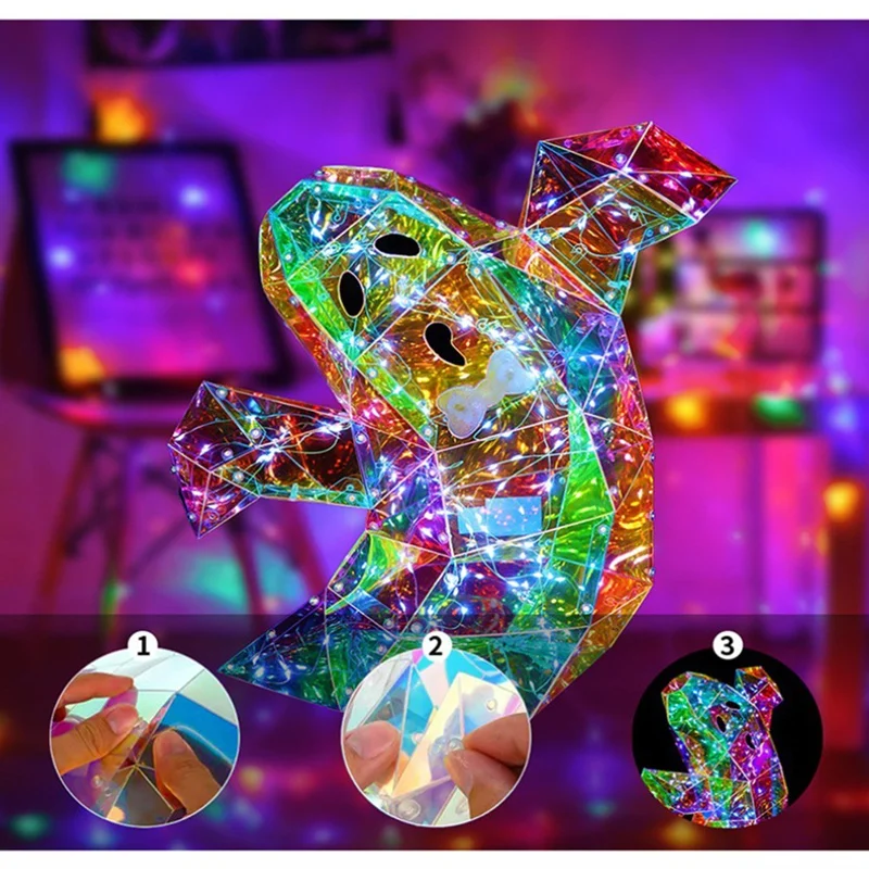 Prism Rainbow Ghost Halloween Ghost Decoration Prism Iridescent Ghost Lamp Halloween Luminous Ghost Decoration