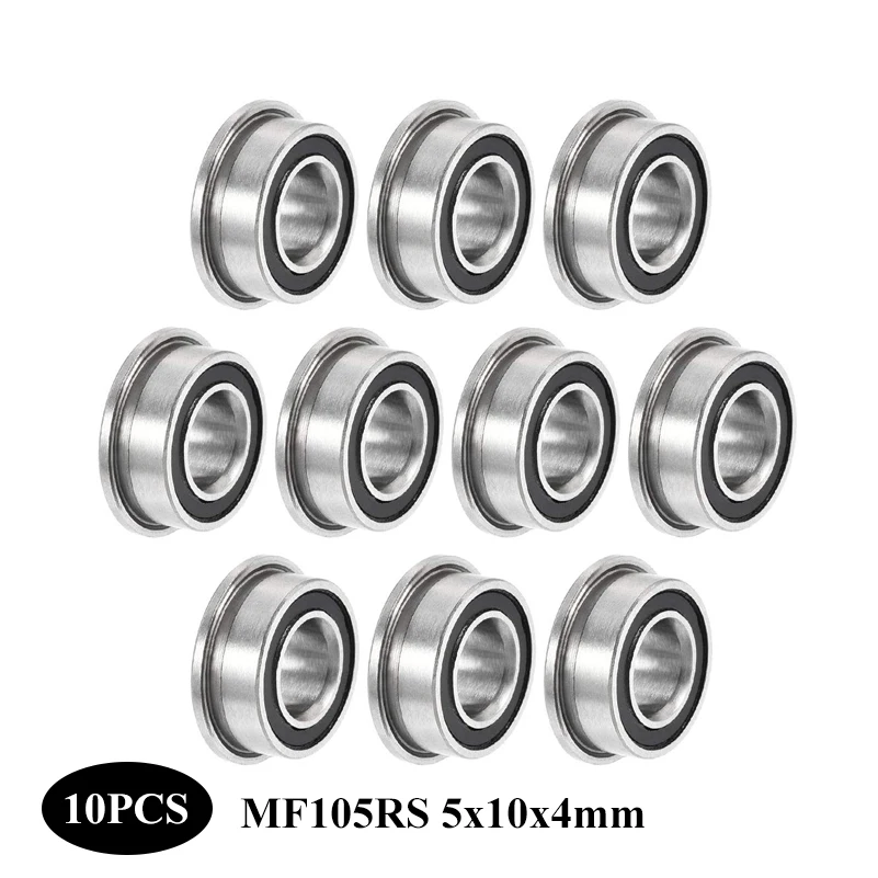 10Pcs MF105rs Deep Groove Flange Ball Bearings 5x10x4mm Double Sealed Chrome Steel Miniature Flanged MF105 RS Bearings