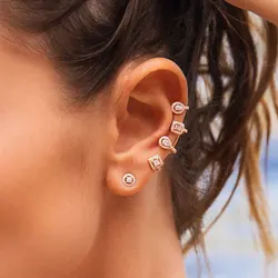 Uilz Punk Style Fashion Round AAA Cubic Zirconia Geometry Clip Earrings Trendy Single Cuff Ear Bone Jewelry for Women