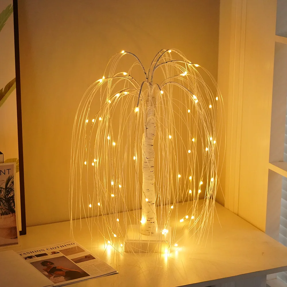 LED Weeping Willow Night Light Bonsai Tabletop Christmas Tree Lamp For Home Party Wedding Decor Bedroom Bedside Fairy Light Gift