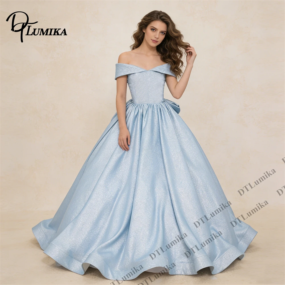 DTLumika Cap Sleeves Ice Blue A Line Long Dress for Women, Tailored Fitting Womens Evening Party Gown Gala Sweet 15 Dresses