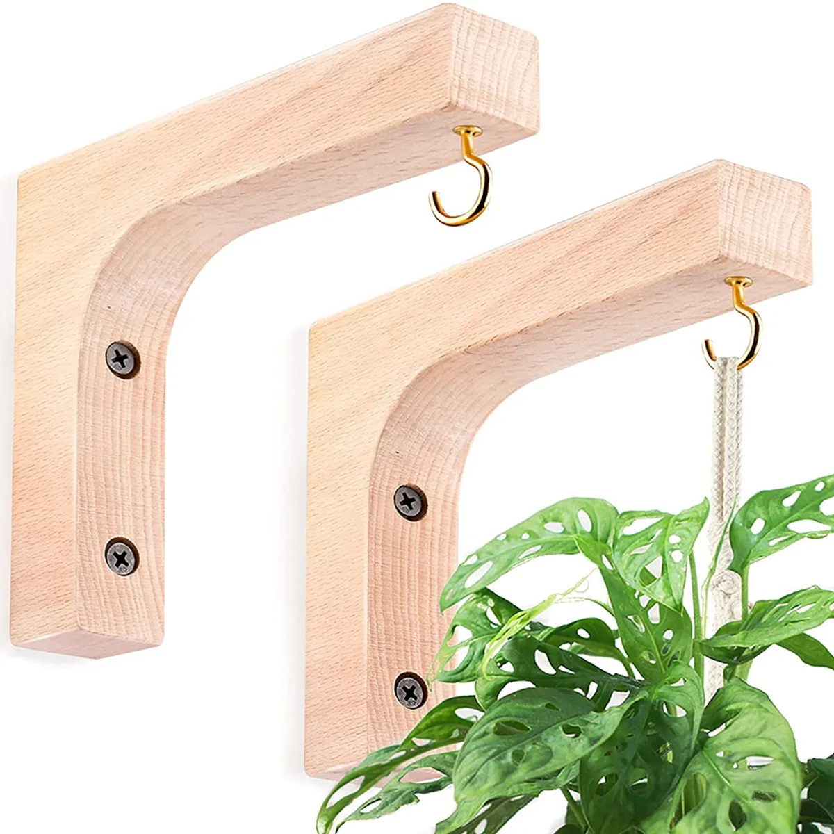 2Pcs Hanging Plant Hook,Plant Hangers Indoor, Wooden Hanging Basket Hooks for Indoor Flower Baskets Pot Lanterns Planter