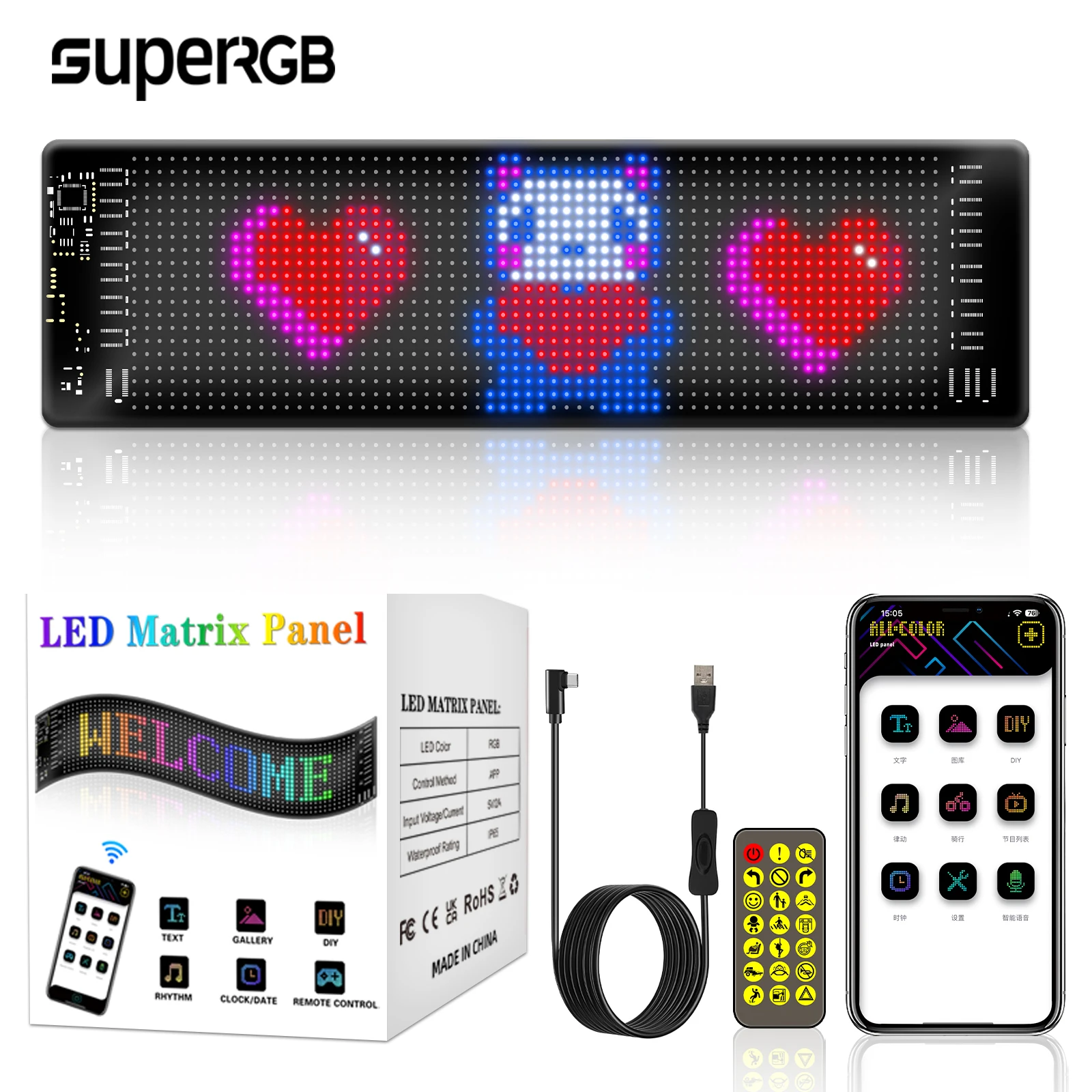 USB 접이식 스크롤 메시지 스크린 디스플레이 보드, 앱 소프트 LED 패널, RGB LED 스크린 사인 광고, 자동차 창 디스플레이, 신제품