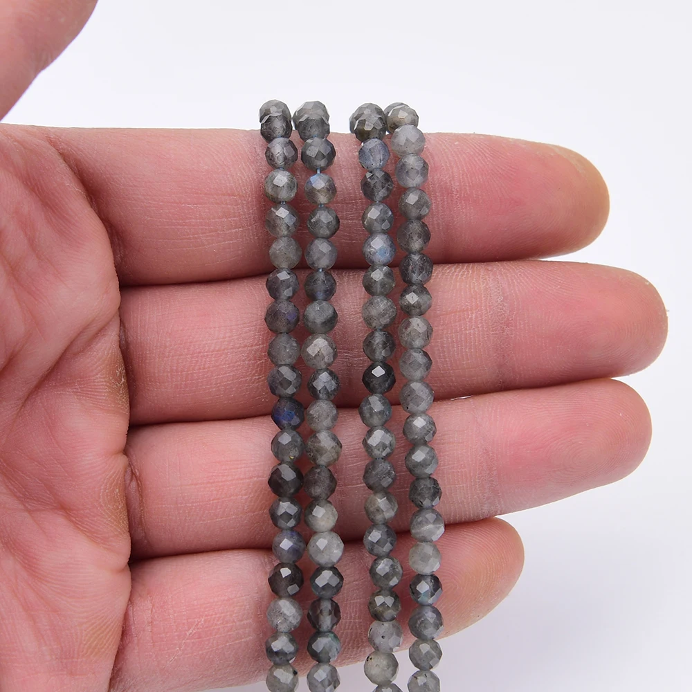 APDGG 4mm 2 Strands Natural Labradorite Faceted Round Quartz Loose Beads Strands 15.2