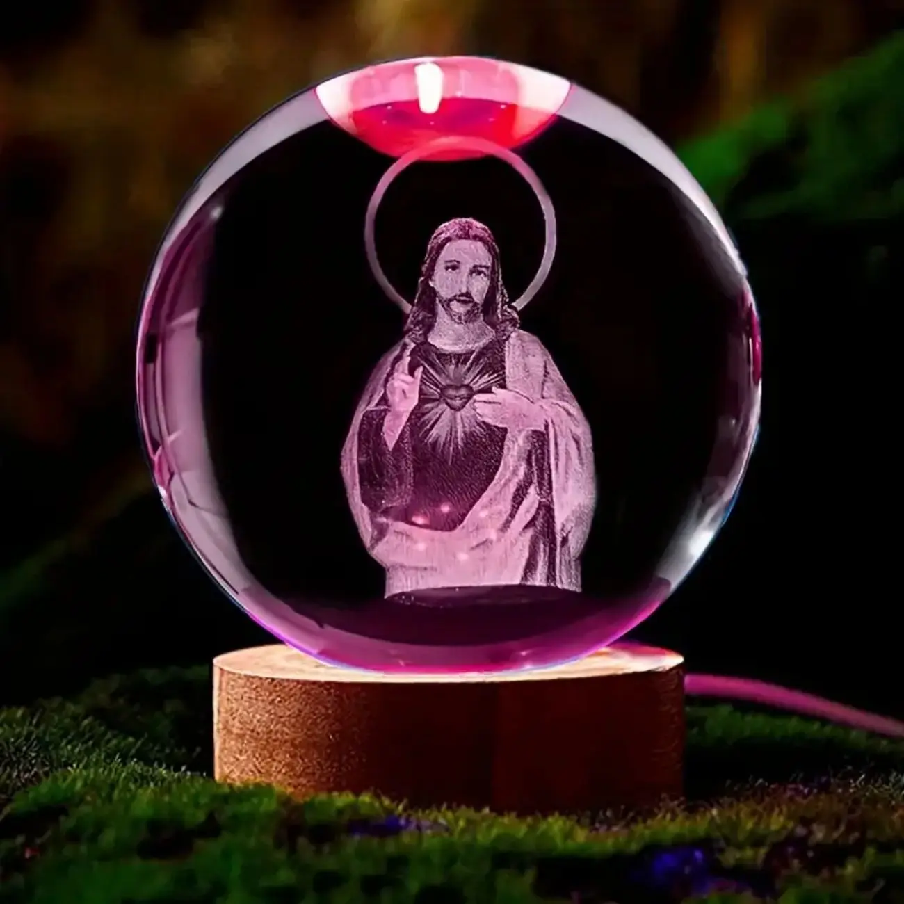 1pc,3D Jesus Crystal Ball, Multi-color lighting base, Good Luck style nightlight, family bedroom decoration for creative gifts,