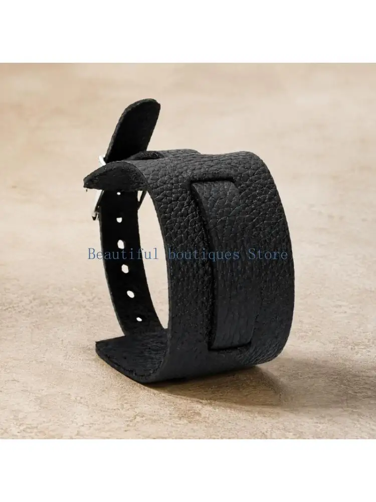 U4LF Everyday Leather Cuff Bracelet with a Broad Multi-Strap Profile, Unisex Wristband with Multiple Fastening Positions