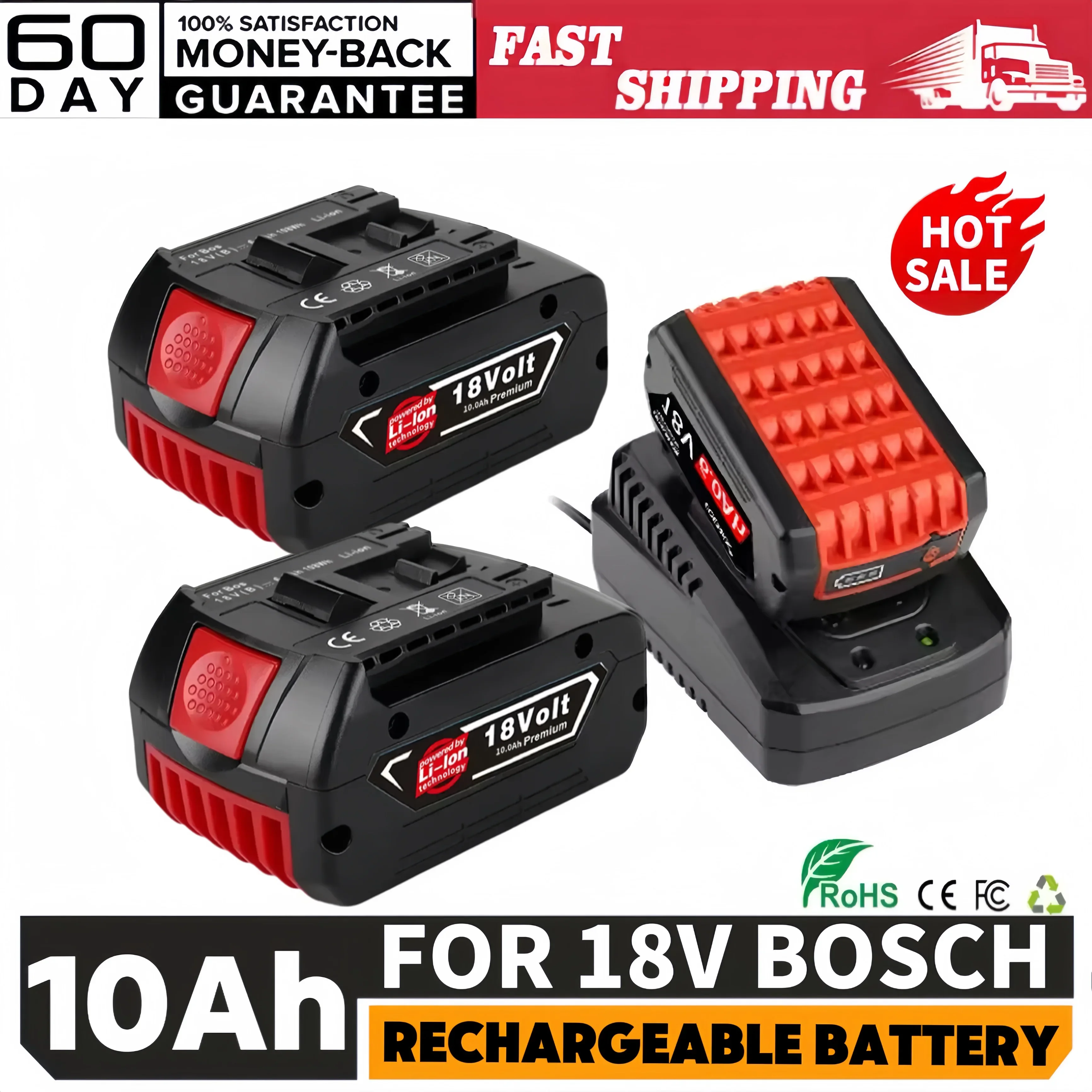 18V Battery Bosch 8.0/10Ah for Bosch Electric Drill 18V Rechargeable Li-ion Battery BAT609 BAT609G BAT618 BAT618G BAT614 Charger