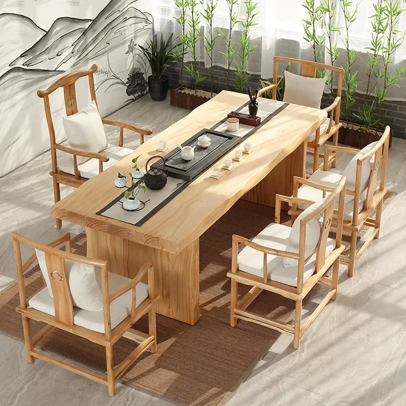 New Chinese Classical Solid Wood Tea Table Set for Teahouse Negotiation with Chairs for Tea Shop Furniture