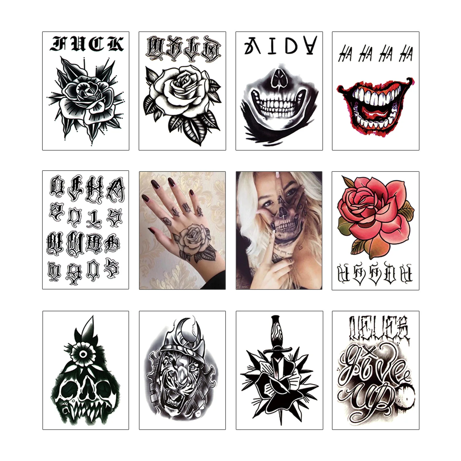 Hot Sale Waterproof Temporary Tattoo Sticker Rose Fake Tatto Flash Tatoo Hand Palm Arm Back Finger Tato Body Art for Women Men