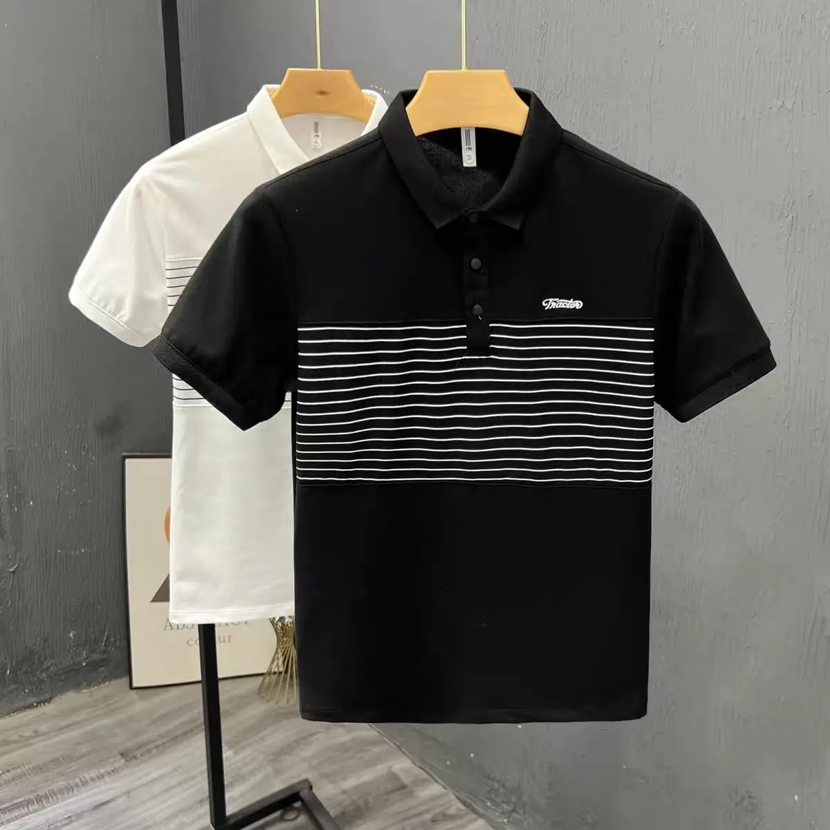 Fashion England Summer New Print Striped Men's Polo Shirt Trend Button Casual Fashion Versatile Pointed Collar Short Sleeve Top