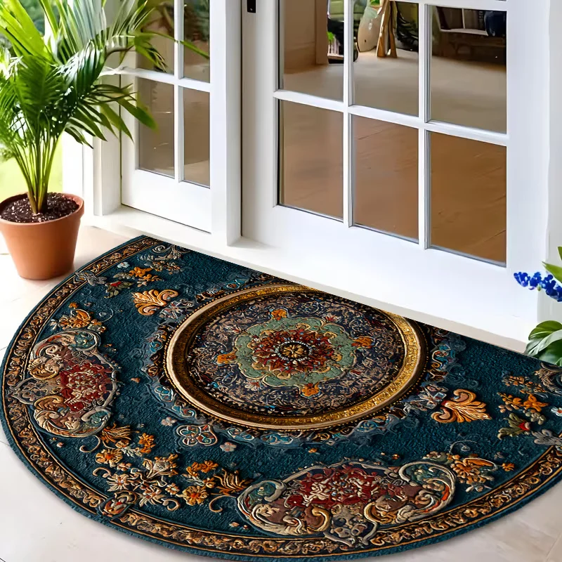 Intricate Oriental Persian Medallion Floral Tapestry Pattern Round Commercial Doormat Vintage Rug For Shop Mall Store