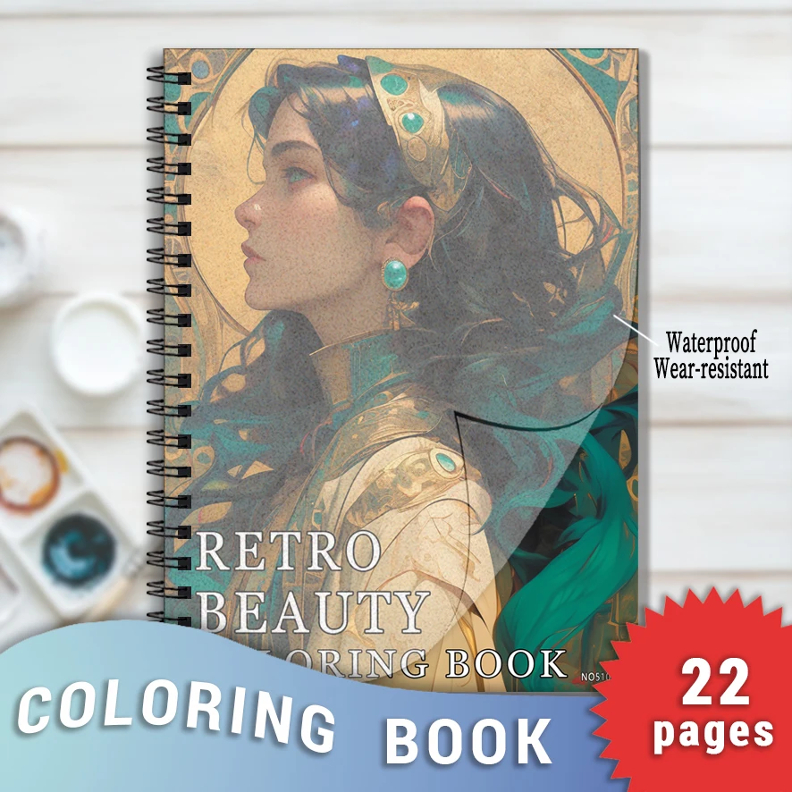 Vintage Beauty Coloring Book for Adults - 8.3 x 11.2 inches 22 pages character coloring book - helps relieve stress and emotions