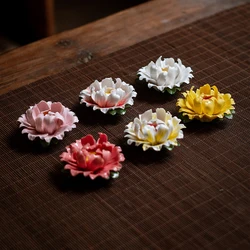 1 ceramic handmade peony flower incense stand, anti genuine floral seat, fragrance and tea ceremony decoration gift