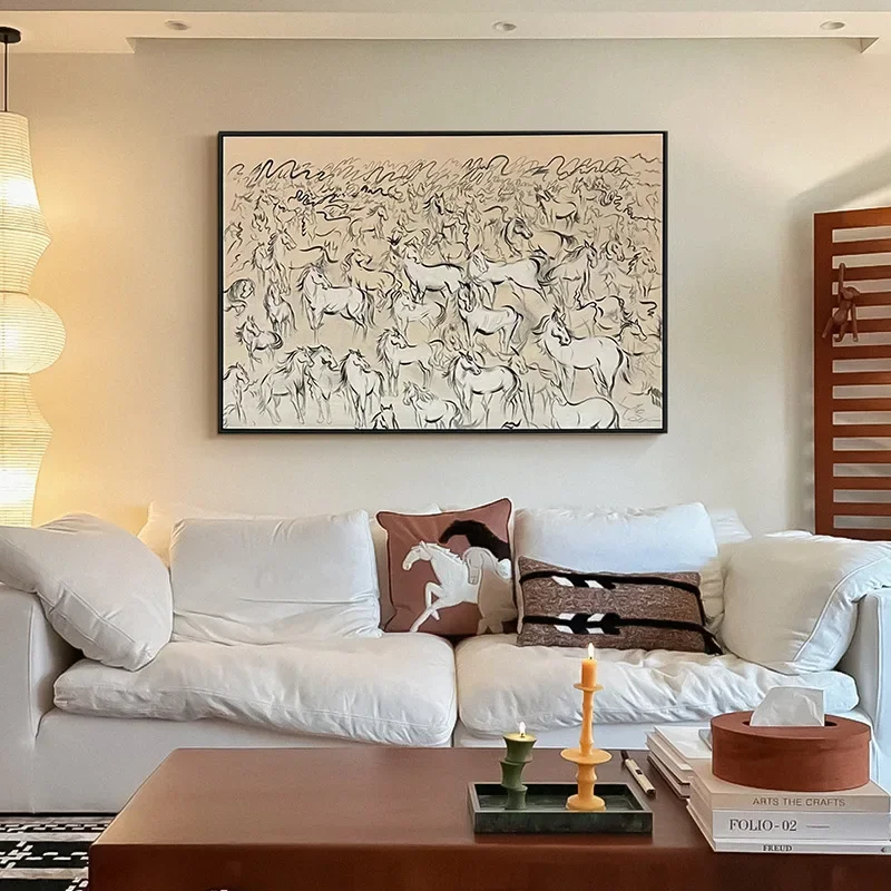 Elegant Framed Wall Art Painting Frame Premium Quality Decorative Horse Painting for Living Room High-End Background Artwork