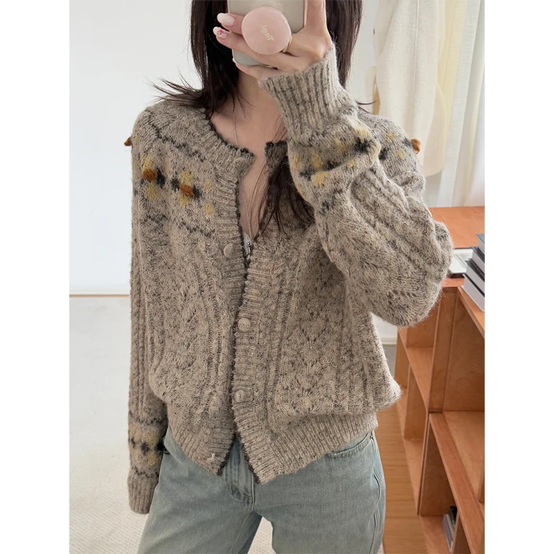 

2colors korean style Women Autumn Winter Cardigans Sweater coat Female Soft Elegant Short Vintage Knitwear Cardigan female(N0239