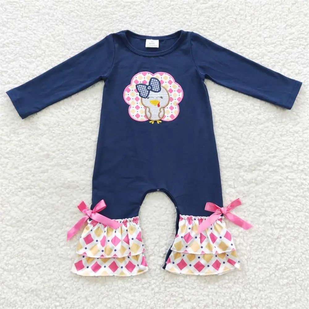 

Wholesale Newborn Long Sleeves Toddler Embroidery turkey Jumpsuit Kid Children One-piece Thanksgiving Baby Girl Checkered Romper