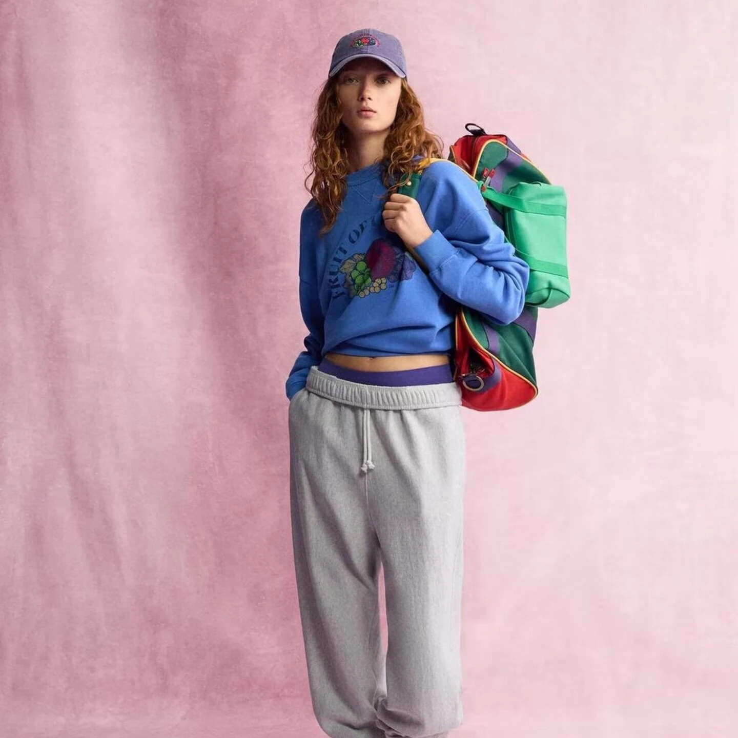 Washed round Neck Long Sleeve Sweatshirt Women's Casual Style Fruit Print American Leisure Color Block Autumn New Arrival