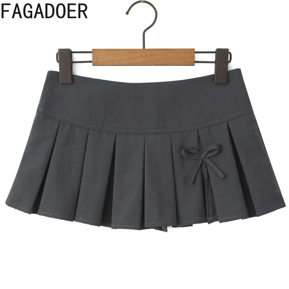 

FAGADOER Sexy Hot Girl Sweet Kawaii Y2K Pleated Mini Skirts Women Low Waist A-line Bottoms Fashion Solid Simplicity Streetwear