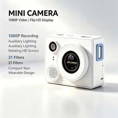 Mini Dual‑Lens Kids Digital Camera 1080P Camcorder Flip HD Screen 21 Filters Auxiliary Light For Selfie Vlog Travel Shooting