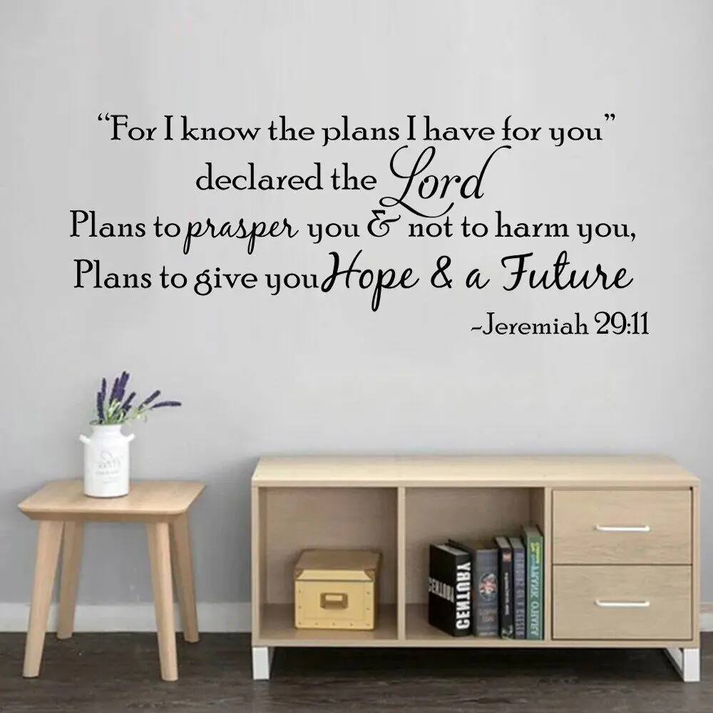 For I Know The Plans Quotes Wall Stickers Jeremiah 29:11 Decals Vinyl Room Bible Verse Hope Word Jesus Religion Decor DW13021